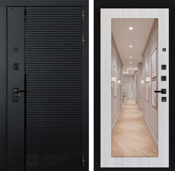 Входная дверь Пиано с зеркалом 18 — Сандал белый